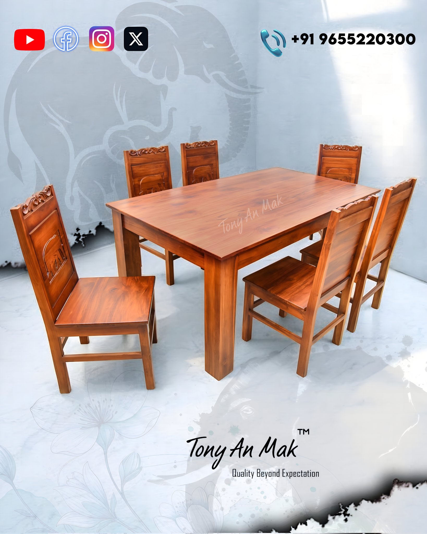 N22 Model Dining Table 5fx3f + 4chairs Rs 67,600 in Benin Teakwood.