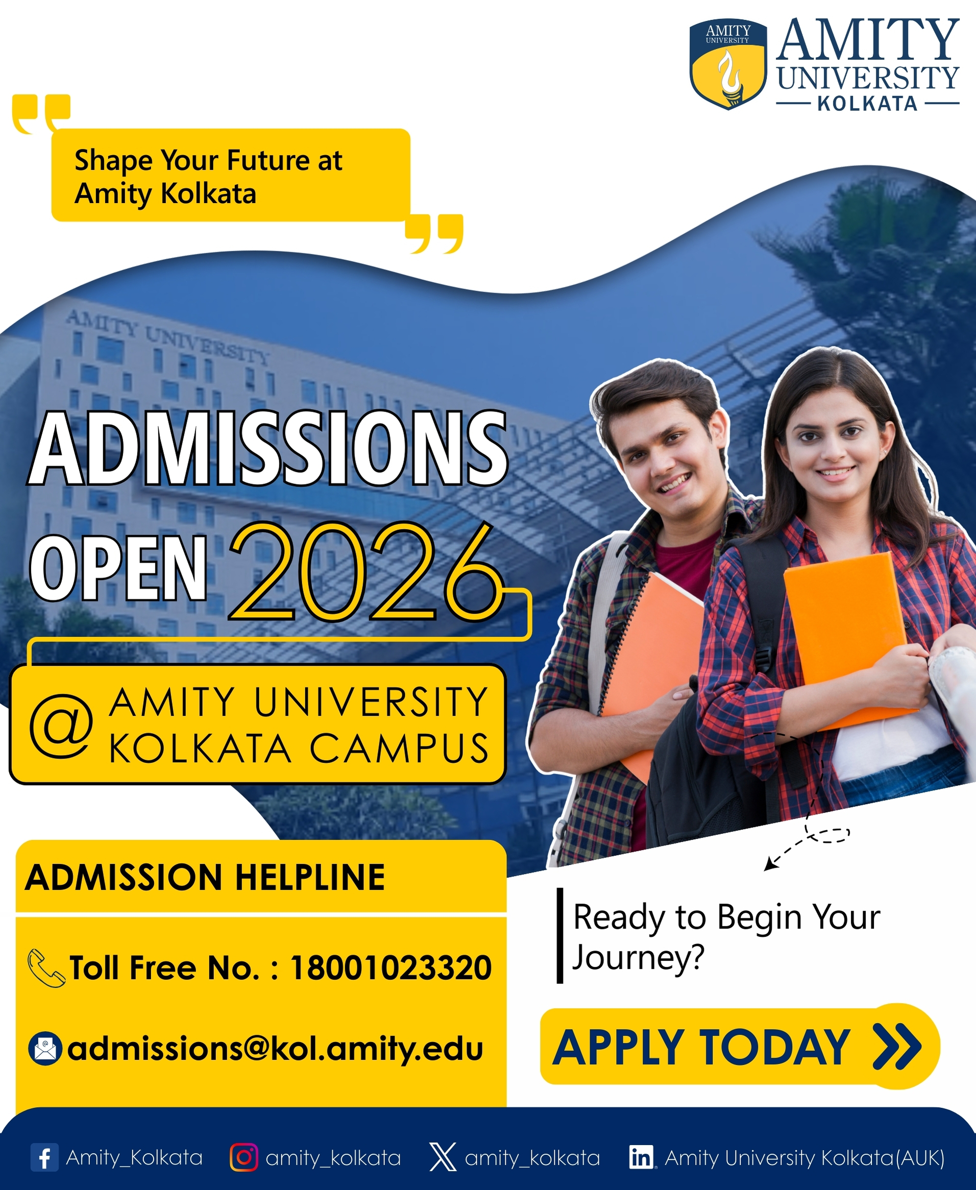 Admissions Open for 2026 at Amity University Kolkata