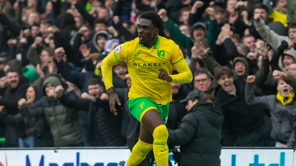 Mohamed Touré celebrates after scoring for Norwich City against Blackburn Rovers at Carrow Road.
