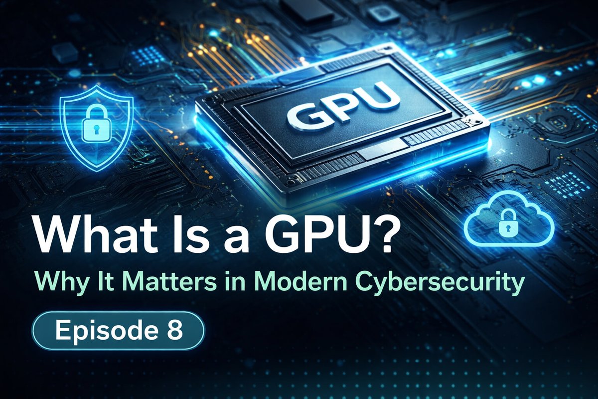 High-performance GPU on a motherboard with cybersecurity icons, representing hardware acceleration and modern security processing