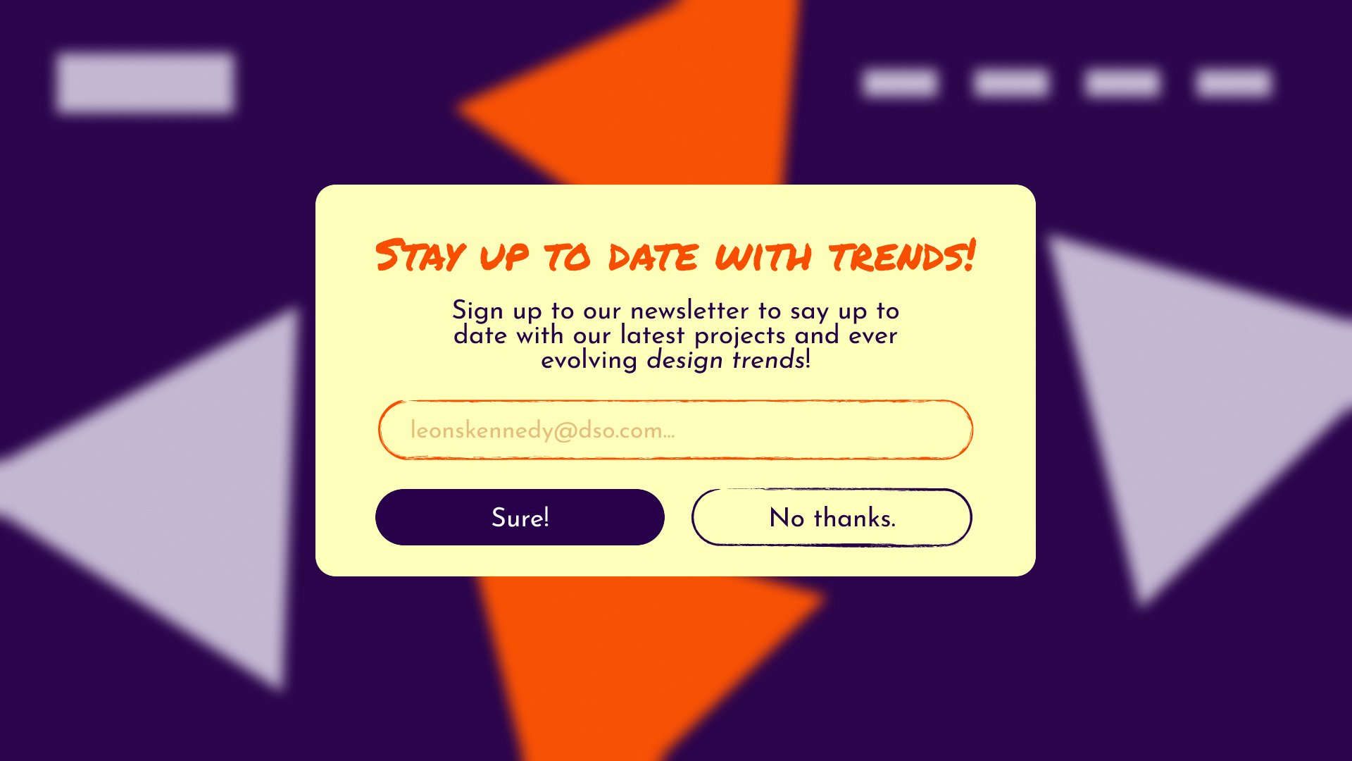 Newsletter pop-up overlay UI design
