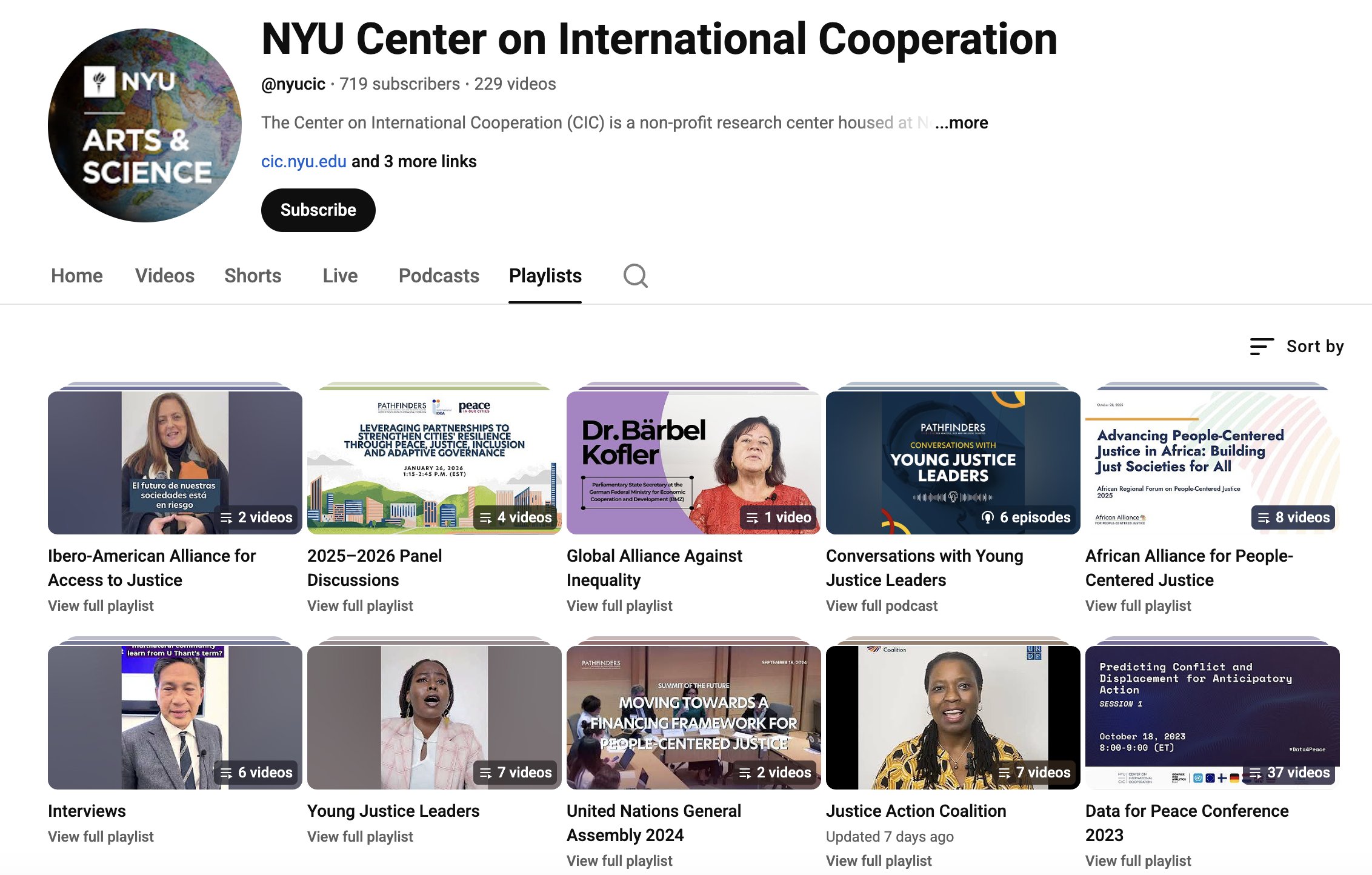 Screenshot of our YouTube playlists.