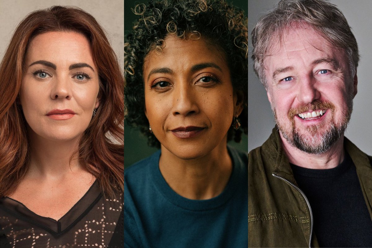 A photo showing three headshots of performers adopting neutral expressions 