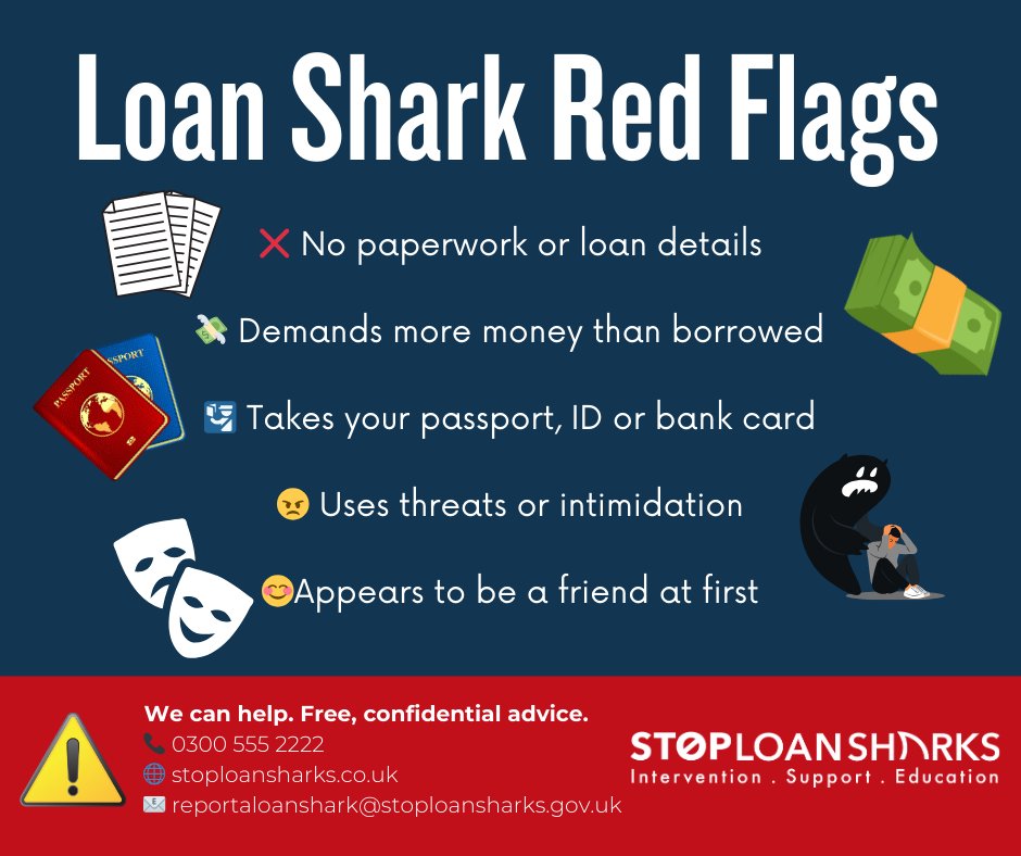 oan sharks often:

❌ Charge extremely high interest rates
❌ Use threats or intimidation
❌ Take personal belongings like phones, passports, or bank cards
❌ Pressure you or your friends for repayments
⚠️ Remember: Loan sharks are illegal, and you are not in trouble for reporting them.
✔️ If someone is offering quick cash and asking for repayments that seem unfair or threatening, it could be a loan shark.
💬 If you’re worried or need help:
• Speak to the University Security Team or Student Support Services
• Report it confidentially to Stop Loan Sharks England

🔗 https://www.stoploansharks.co.uk

Your safety and wellbeing matter. If something doesn’t feel right, talk to someone and get support.