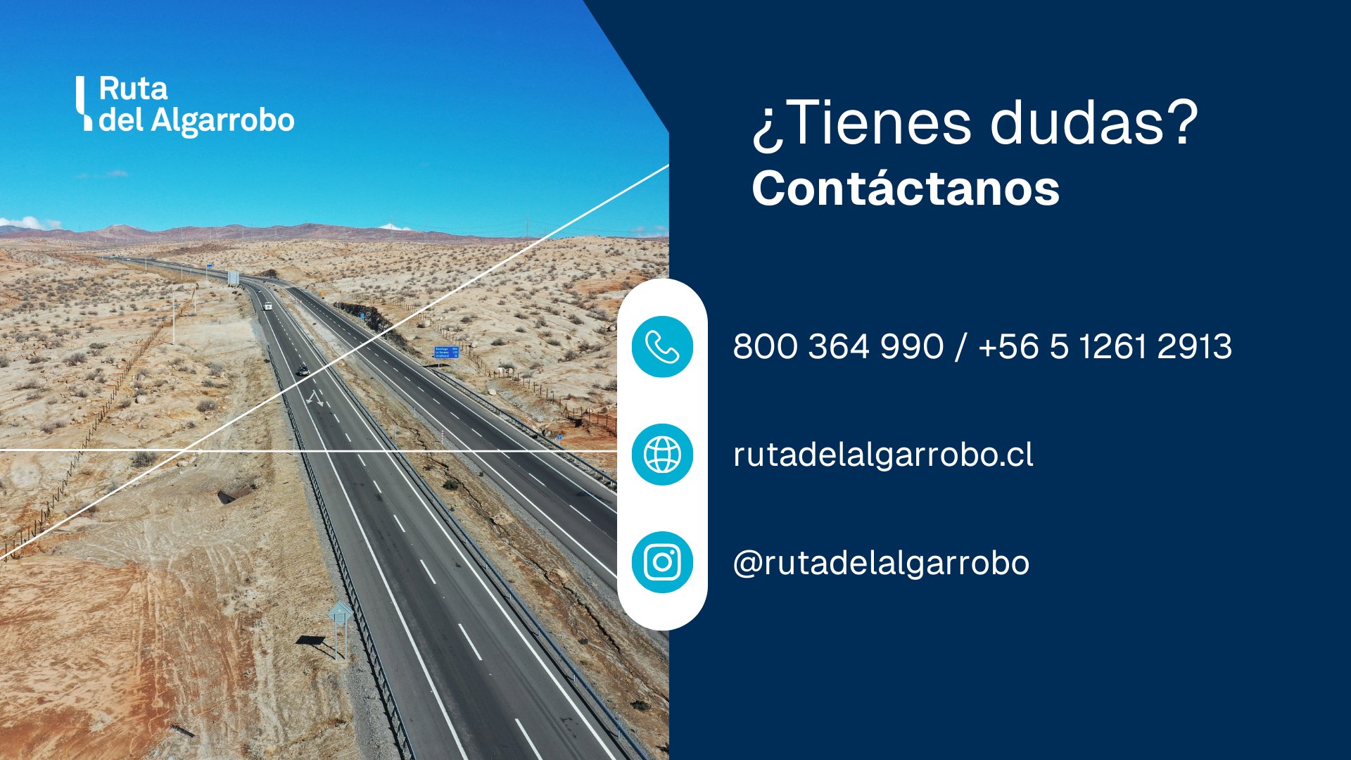 #RutaDelAlgarrobo 800 364 990, +56 5 1261 2913 Números de contacto en caso de panne, emergencias o dudas.