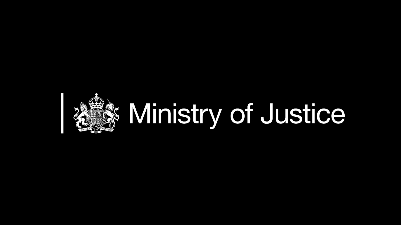 Official logo of the Ministry of Justice featuring a crowned lion and unicorn emblem on a black background.