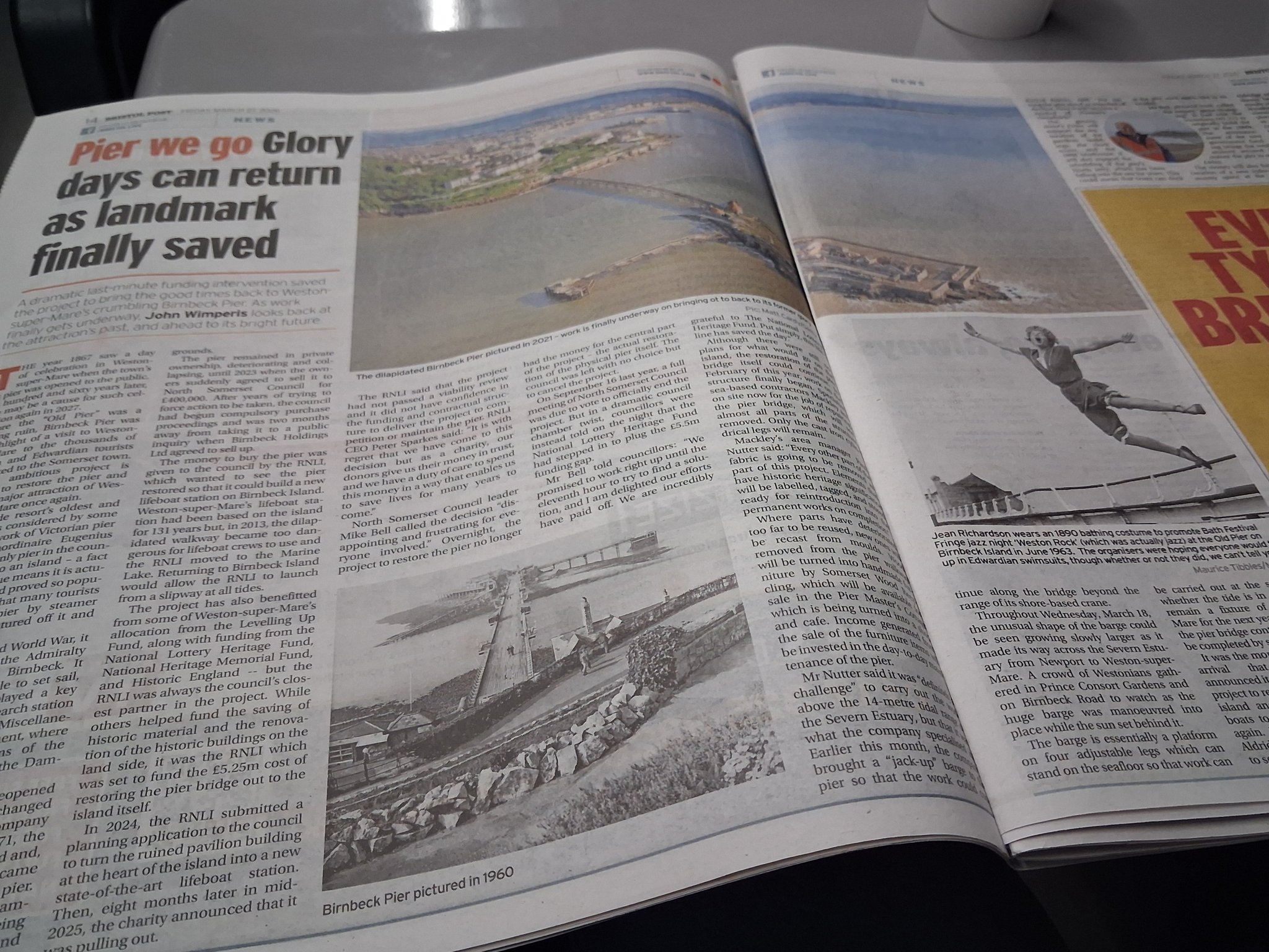 A picture of the article in the Bristol Post, titled: "Pier we go: Glory days can return as landmark finally saved"