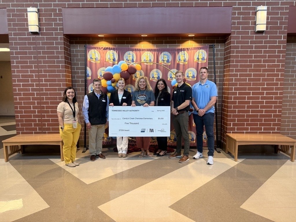 Candy’s Creek Cherokee is celebrating a $5,000 TVA STEM Award 🎉 This investment supports hands-on learning that prepares students for future careers in STEM.  Thank you to TVA, BVI, and Cleveland Utilities for investing in our students. #BuildingChampions #BuildingCommunity #ChooseCleveland
