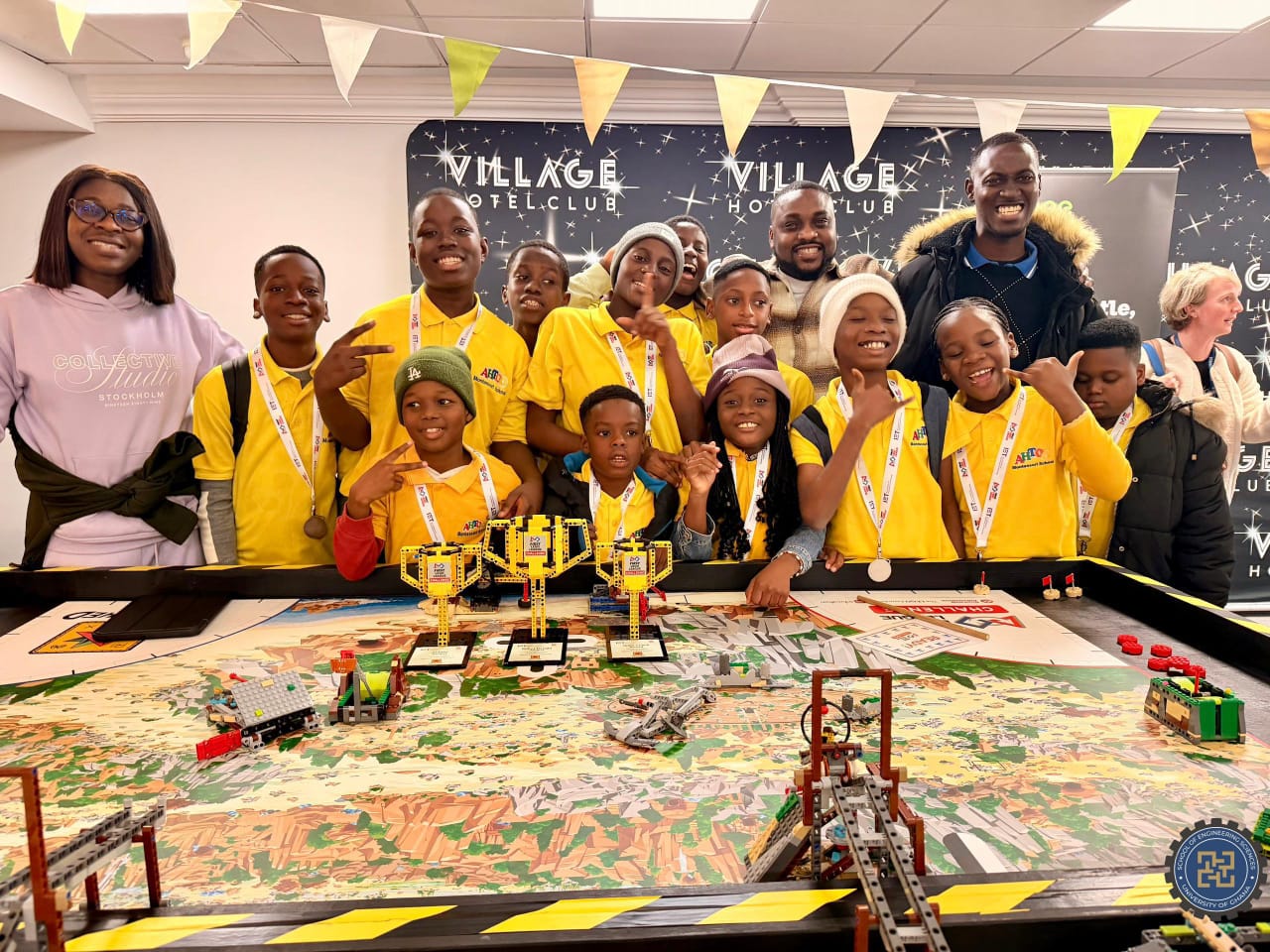 The School of Engineering Sciences congratulates The MakersPlace, led by Founder and CEO Douglas Ayitey, and the Ahtoo Montessori School team on their excellent performance at the FIRST LEGO League Challenge in the United Kingdom.
The team placed 3rd overall and won multiple awards including the Robot Design Award, Judges’ Award, and Outstanding Coach Award.
The Dean, Ing. Prof. Elsie Effah Kaufmann, had earlier met the students at the airport while heading to her research visit at the University of Oregon, where she encouraged them to win. The students, coaches, and teachers, accompanied by Douglas Ayitey, recently paid a courtesy call on the Dean to report their success.
This achievement showcases the growing impact of STEM initiatives in nurturing Ghana’s young talent.
#UGEngineering #SES_UG #InnovationInEngineering #TransformativeStudentExperience #ProudlyGhanaian #UniversityOfGhana