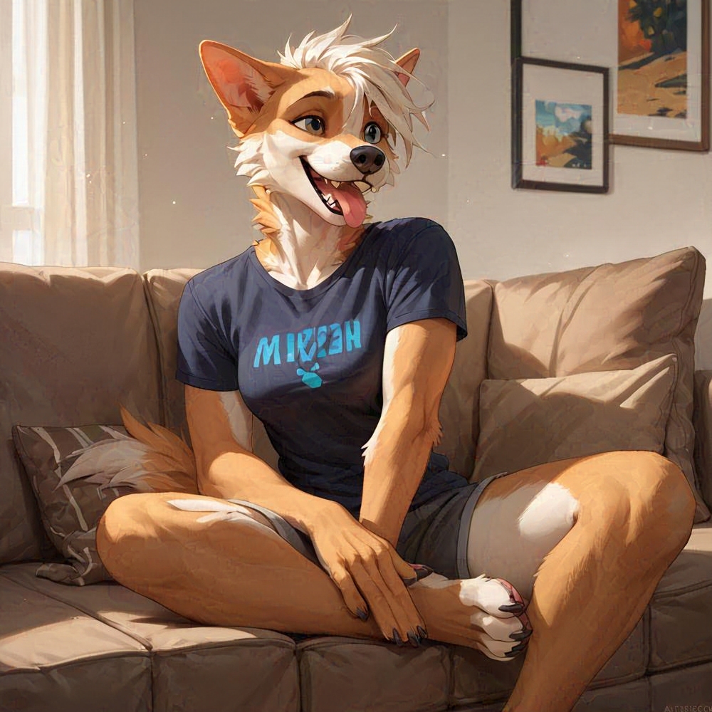 wild dog happy tongue sitting home
