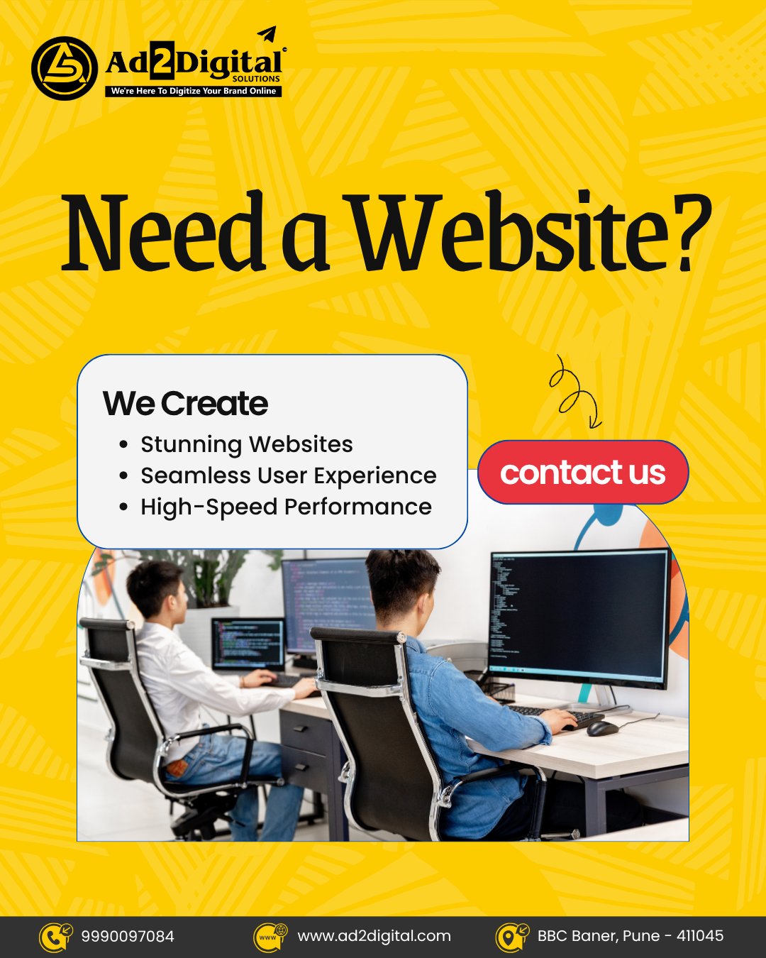 Need a website that not only 𝐥𝐨𝐨𝐤𝐬 𝐠𝐫𝐞𝐚𝐭 𝐛𝐮𝐭 𝐚𝐥𝐬𝐨 𝐩𝐞𝐫𝐟𝐨𝐫𝐦𝐬 exceptionally well?
At 𝐀𝐝𝟐𝐃𝐢𝐠𝐢𝐭𝐚𝐥 𝐒𝐨𝐥𝐮𝐭𝐢𝐨𝐧𝐬, we create websites that are designed to impress, engage, and convert. From stunning visuals to seamless user experience and high-speed performance, every element is crafted to help your business grow online.
A powerful website is more than just design—it’s your 𝐝𝐢𝐠𝐢𝐭𝐚𝐥 𝐢𝐝𝐞𝐧𝐭𝐢𝐭𝐲, 𝐲𝐨𝐮𝐫 𝐬𝐚𝐥𝐞𝐬 𝐞𝐧𝐠𝐢𝐧𝐞, 𝐚𝐧𝐝 𝐲𝐨𝐮𝐫 𝐟𝐢𝐫𝐬𝐭 𝐢𝐦𝐩𝐫𝐞𝐬𝐬𝐢𝐨𝐧. Whether you're a startup or an established business, we build websites that deliver real results.
🚀 𝐖𝐡𝐚𝐭 𝐲𝐨𝐮 𝐠𝐞𝐭:
✔ Modern & Professional Design
✔ Smooth User Experience
✔ Fast Loading & Mobile Optimization
✔ SEO-Ready Structure
𝐋𝐞𝐭’𝐬 𝐛𝐮𝐢𝐥𝐝 𝐚 𝐰𝐞𝐛𝐬𝐢𝐭𝐞 𝐭𝐡𝐚𝐭 𝐰𝐨𝐫𝐤𝐬 𝐚𝐬 𝐡𝐚𝐫𝐝 𝐚𝐬 𝐲𝐨𝐮 𝐝𝐨.
𝐂𝐨𝐧𝐭𝐚𝐜𝐭 𝐔𝐬 𝐓𝐨𝐝𝐚𝐲:
📞 9990097084
📩 info@ad2digital.com
🌐 www.ad2digital.com
📍 BBC Baner, Pune – 411045
