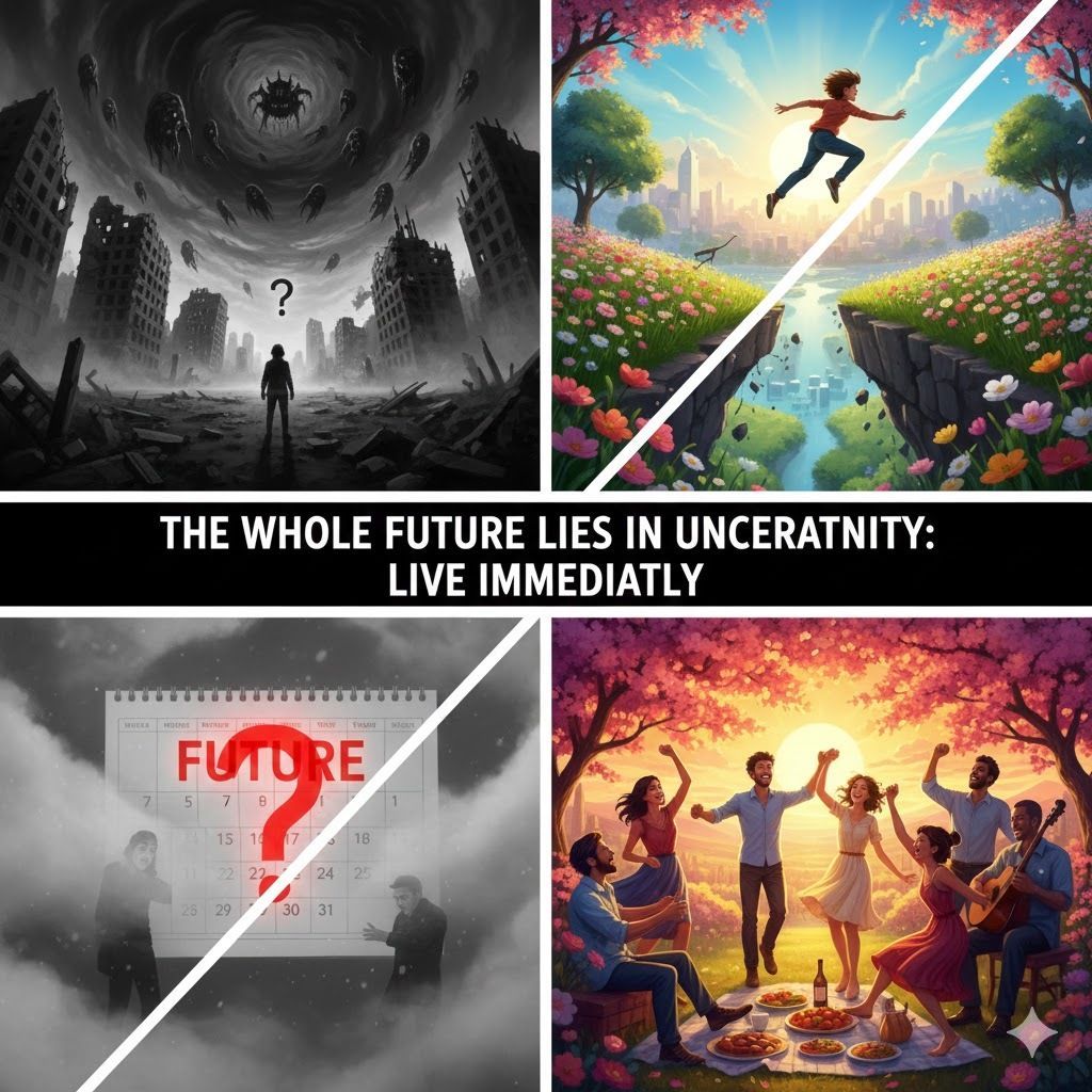 The whole future lies in uncertainty: live immediately.
