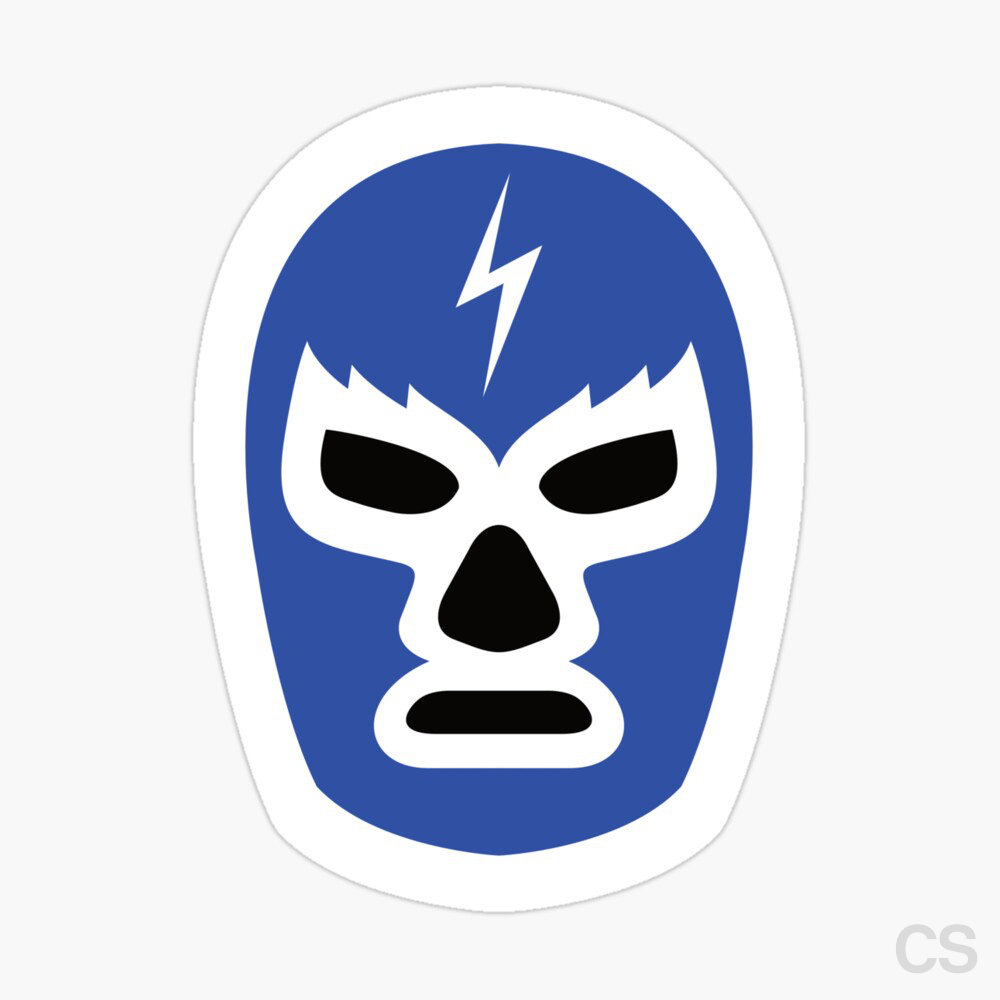 El Thunder Strike - Lucha Libre sticker. Lucha libre wrestling mask art for the true fans. Minimal, modern design. White design elements including a lightning symbol over a blue mask. Also available as t-shirt, hoodies, phone case and poster wall art.