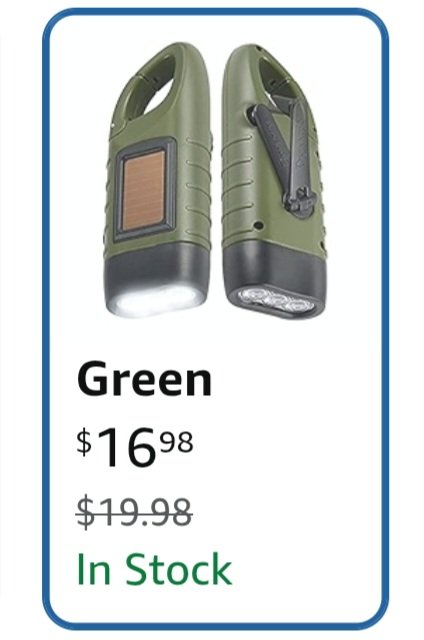 Two slim flat green solar/ hand crank Flashlights. 