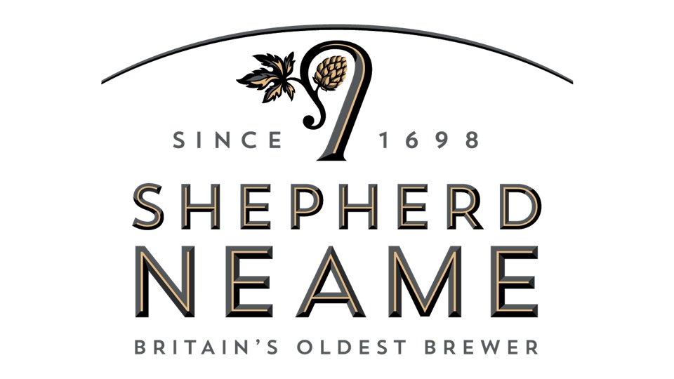 Shepherd Neame logo featuring a stylized hop cone and leaf with text stating 'Since 1698' and 'Britain's Oldest Brewer'.