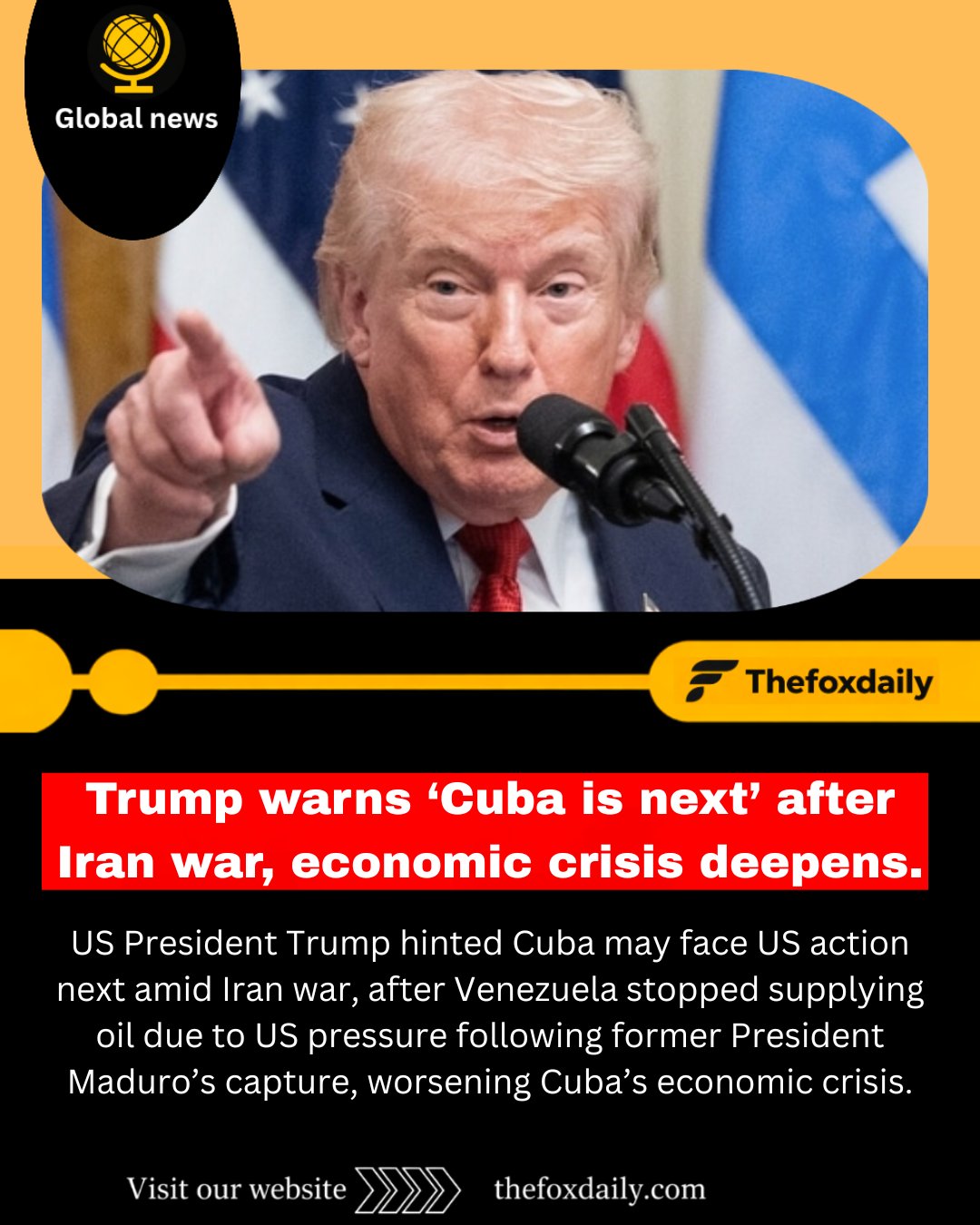 Amid the ongoing conflict with Iran, US President Donald Trump indicated that Cuba could be the next target of US actions. While defending previous attacks on Venezuela and Iran, he said, “And Cuba is next, by the way…But pretend I didn’t say that.” The warning comes as Cuba faces severe economic challenges, worsened by Venezuela halting its oil shipments following US pressure after the capture of former President Nicolas Maduro. The situation raises concerns of further regional instability.