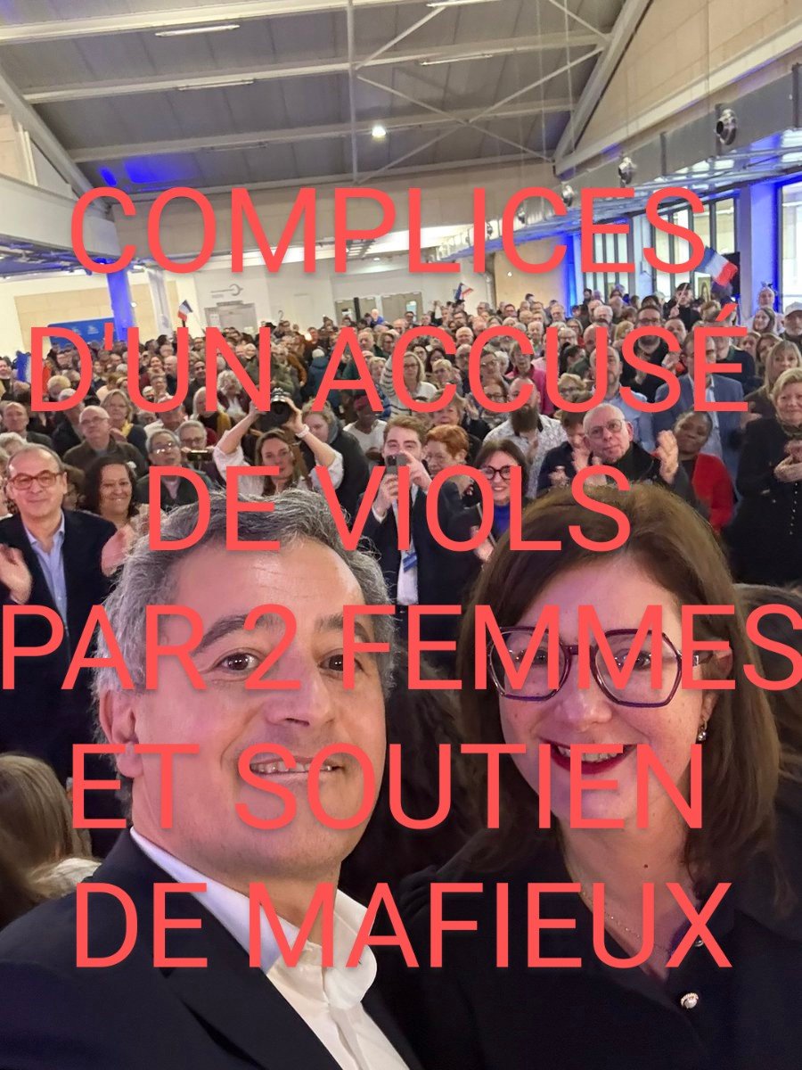 Tag rouge sur une photo ridicule de campagne de Darmanin et Bécue 
Complices d'un accusé de viols par 2 femmes et soutien de mafieux