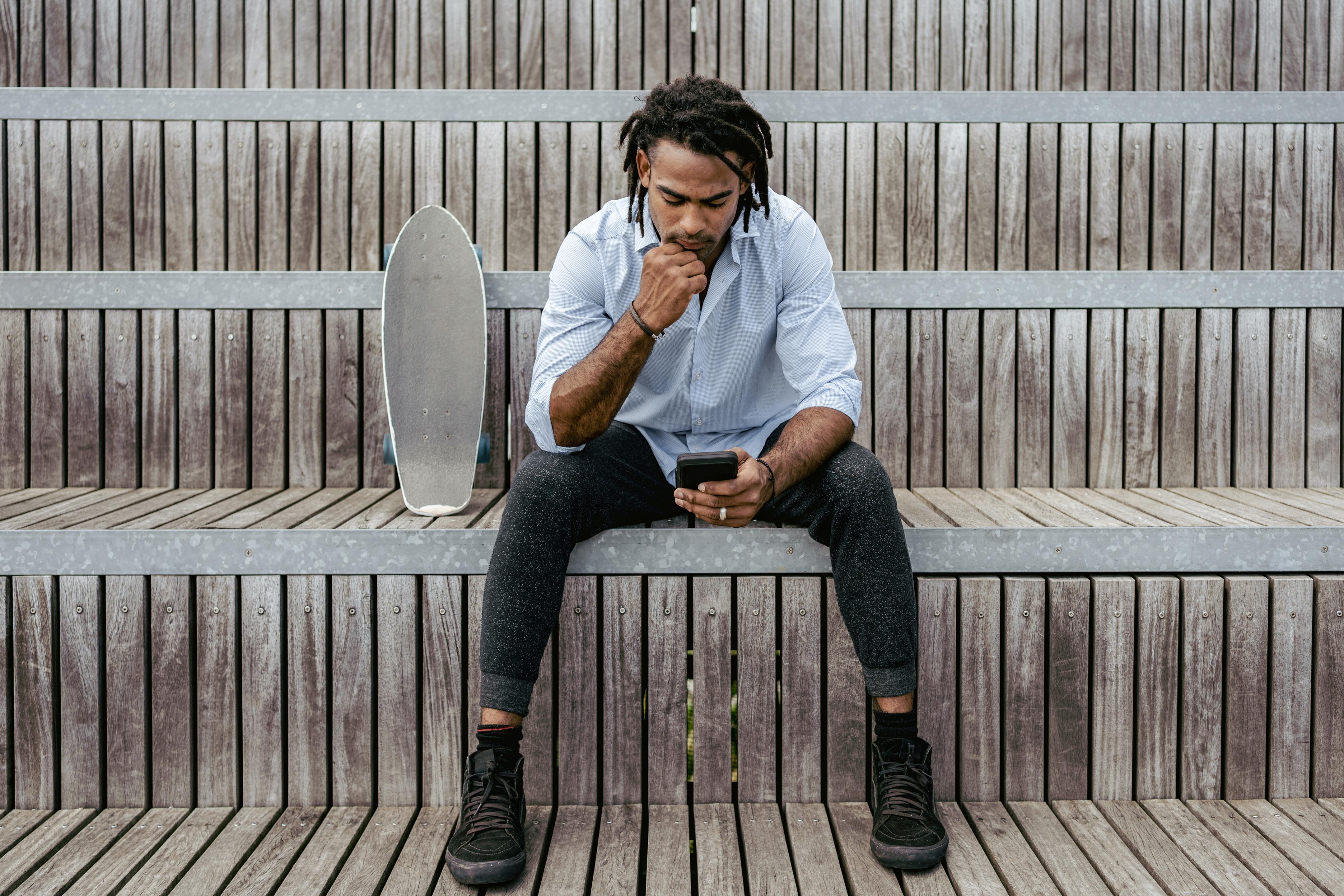 Man going to work on a skateboard in New York City