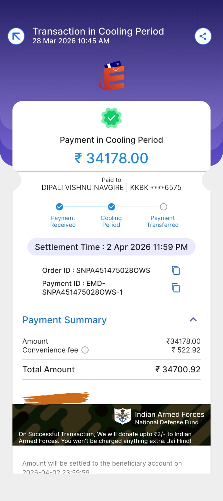 @EaseMyDeal I am very disappointed.
Transaction (Order ID: SNPA4514750280WS) ke time “slow transfer” likha tha, lekin kahin bhi clearly mention nahi kiya ki 5 days delay hoga. This is misleading.
Amount ₹34,700+ hai aur ye medical emergency ke liye urgently chahiye.
Aapki company normally 2 days me transfer karti hai, phir is baar bina clear disclosure itna delay kyun?
I request immediate payment release before 30 March 2026 and urgent callback.
If not resolved, I will escalate to consumer authorities.
#CustomerComplaint #UrgentHelp #EaseMyDeal #PaymentIssue #EaseMyDeal #CustomerComplaint #ConsumerRights #PaymentIssue #UrgentHelp