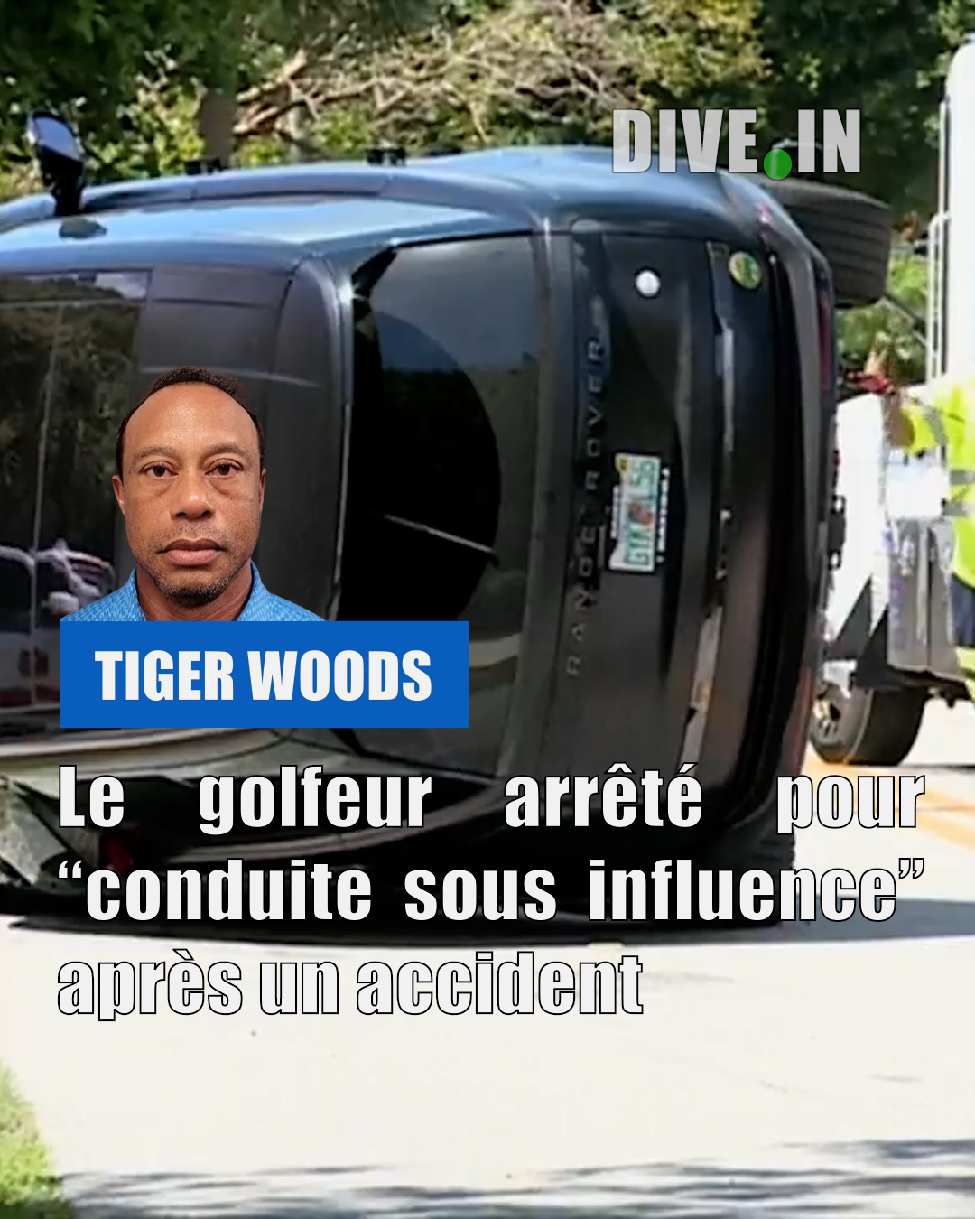 Tiger Woods a de nouveau été impliqué dans un accident de la route, ce vendredi 27 mars à Jupiter Island (Floride). Le célèbre golfeur de 50 ans a heurté un camion qu’il essayait de doubler. Sa voiture s’est retrouvée sur le flanc gauche, Woods en ressort indemne comme le conducteur du camion. L’accident aurait pu être « bien pire » si un véhicule était arrivé en sens inverse, selon la police du comté Martin.
L’américain a été inculpé de « dommages matériels », « refus de se soumettre à un test » et « conduite sous influence » (aux États-Unis l'alcool et la drogue sont regroupés). Tiger Woods a été placé en détention durant huit heures. Il a été relâché dans la soirée et sa photo d’identité judiciaire publiée.