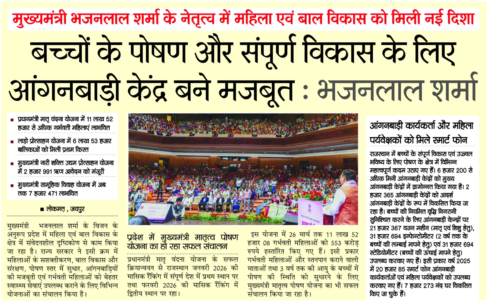 भजनलाल शर्मा के नेतृत्व में आंगनवाड़ी बने बच्चों के विकास का मजबूत आधार
राजस्थान में महिला एवं बाल विकास को नई दिशा मिली है। आंगनवाड़ी केंद्रों को मजबूत किया जा रहा है, लाखों महिलाओं और बच्चों को योजनाओं का लाभ मिल रहा है, और कार्यकर्ताओं को स्मार्टफोन जैसी सुविधाएं दी जा रही हैं।
#Rajasthan #Anganwadi #WomenEmpowerment #ChildDevelopment #Nutrition #BhajanlalSharma