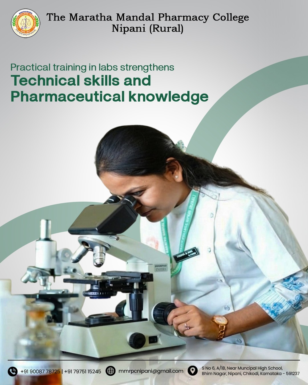 At Maratha Mandal Pharmacy College, Nipani (Rural), practical lab training empowers students with strong technical skills and in-depth pharmaceutical knowledge.
Step into the world of science and innovation with confidence and expertise.