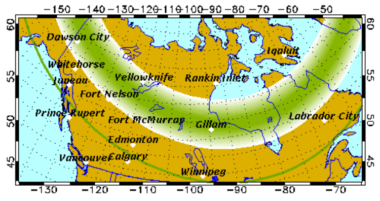 #Aurora #Forecast for #WaynesboroPA issued Sat 03/28 - KP Index: 2 / Outlook: Extremely Poor

Low aurora activity forecasted. If skies are clear, low-level displays may be visible overhead from locations such as Inuvik, Yellowknife, Gillam, James Bay and Nain, Canada, and may be visible low on the northern horizon from as far south as Juneau, Alaska, and Edmonton, Winnipeg and Sept-Iles, Canada.

Moon phase: Waxing Gibbous / Illumination: 80% 🌔

Waynesboro weather tonight: Mostly clear with a low around 30 and calm winds.

Viewing Impacts: During the 9 hour, 20 minute viewing hours (8:40pm to 6am), cloud cover will be 4% to 32% (13% average) with good darkness from 4:10am to 5:40am. Viewing Temp: Poor

Forecast courtesy of the UAF Geophysical Institute

#FranklinCountyPA #Pennsylvania #UnitedStates #Canada #NorthAmerica #Astronomy #Space