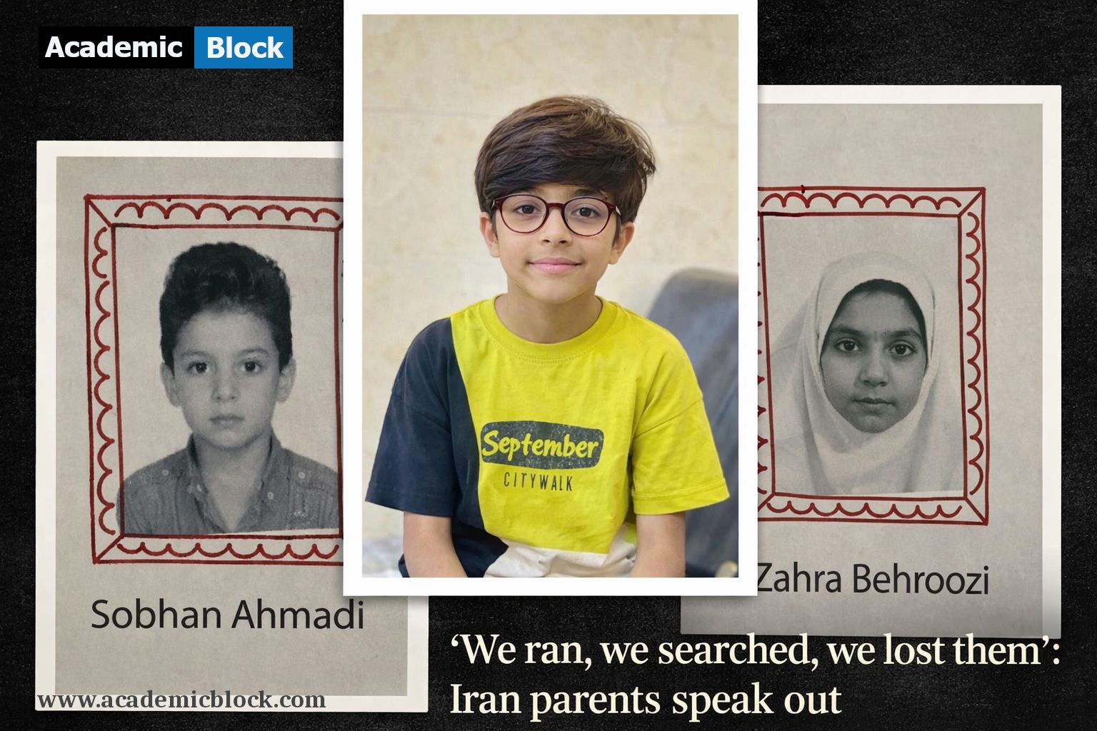 A collage showing children who lost their lives in a tragic school bombing in Iran.