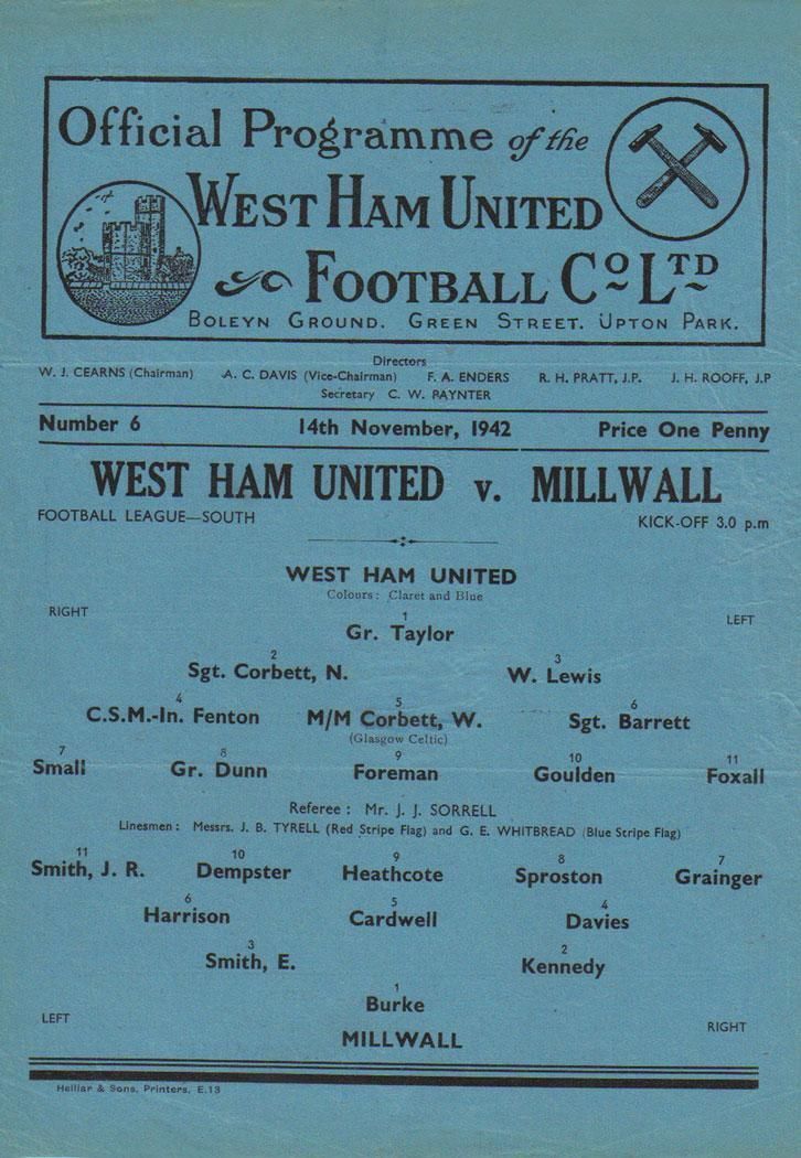 west ham vs millwall 1942