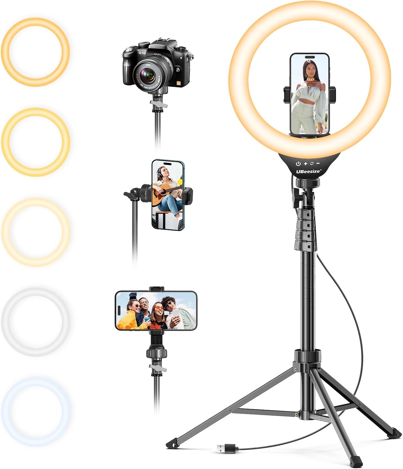 UBeesize 12'' LED Ring Light with 62'' Tripod Stand, Selfie Ring Light for Video Recording, Live Streaming, TikTok & YouTube, Compatible with iPhone & Android 
#am_amazon_associate
Price:    $29.06 
Price may change at any time and may only be accurate at time of post
#ad Get more info here -->    https://amzn.to/3Pz8sZB
•	【12” Powerful LED Ring Light with 240 LEDs】This upgraded 12-inch ring light features 240 high-efficiency LEDs delivering 10W of bright, stable lighting—about 25% more powerful than standard 10-inch models. Provides soft, even illumination that’s perfect for video calls, live streaming, makeup, photography, and content creation.
•	【Adjustable Brightness & 5 Color Temperature Modes】Customize your lighting with 10 brightness levels (10%–100%) and 5 color temperatures from 3000K to 6000K (warm to cool). Easily create the ideal lighting for different environments while reducing shadows and enhancing facial clarity.
