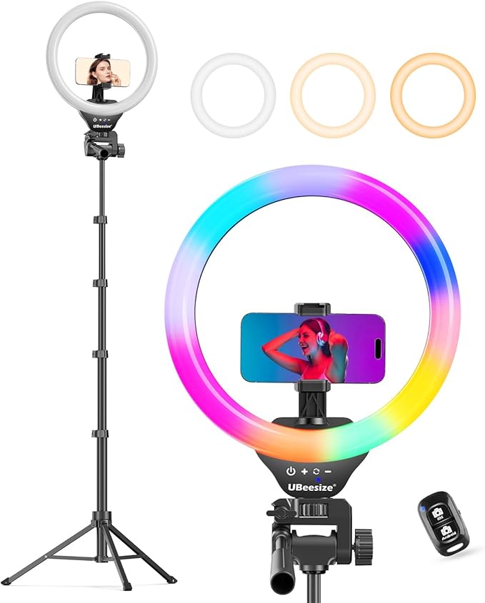 UBeesize 12'' LED Ring Light with 62'' Tripod Stand, Selfie Ring Light for Video Recording, Live Streaming, TikTok & YouTube, Compatible with iPhone & Android 
#am_amazon_associate
Price:    $29.06 
Price may change at any time and may only be accurate at time of post
#ad Get more info here -->    https://amzn.to/3Pz8sZB
•	【12” Powerful LED Ring Light with 240 LEDs】This upgraded 12-inch ring light features 240 high-efficiency LEDs delivering 10W of bright, stable lighting—about 25% more powerful than standard 10-inch models. Provides soft, even illumination that’s perfect for video calls, live streaming, makeup, photography, and content creation.
•	【Adjustable Brightness & 5 Color Temperature Modes】Customize your lighting with 10 brightness levels (10%–100%) and 5 color temperatures from 3000K to 6000K (warm to cool). Easily create the ideal lighting for different environments while reducing shadows and enhancing facial clarity.
