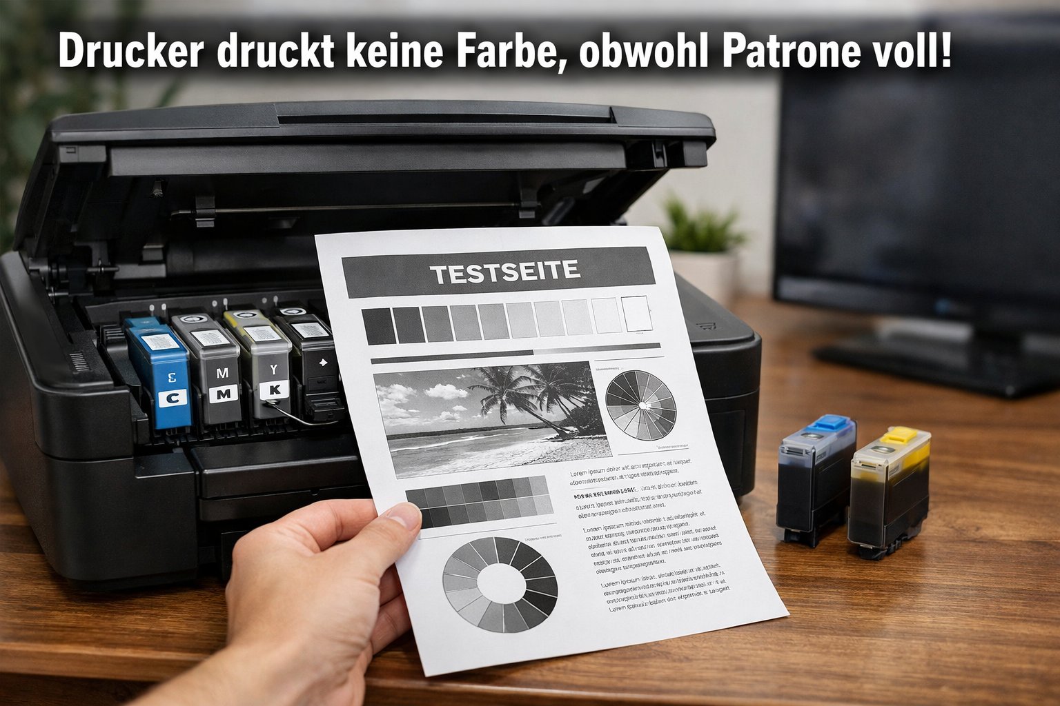 Du willst schnell etwas ausdrucken – und dann das: Drucker druckt keine Farbe obwohl Patrone voll. Dieses Problem kommt häufiger vor, als man denkt, und sorgt jedes Mal für unnötigen Stress.
Ich hatte selbst genau diese Situation: neue Patrone eingesetzt, alles scheint perfekt – und trotzdem kommt nur Schwarz-Weiß oder ein komplett leeres Blatt heraus. Die gute Nachricht: In den meisten Fällen lässt sich das Problem relativ einfach beheben.