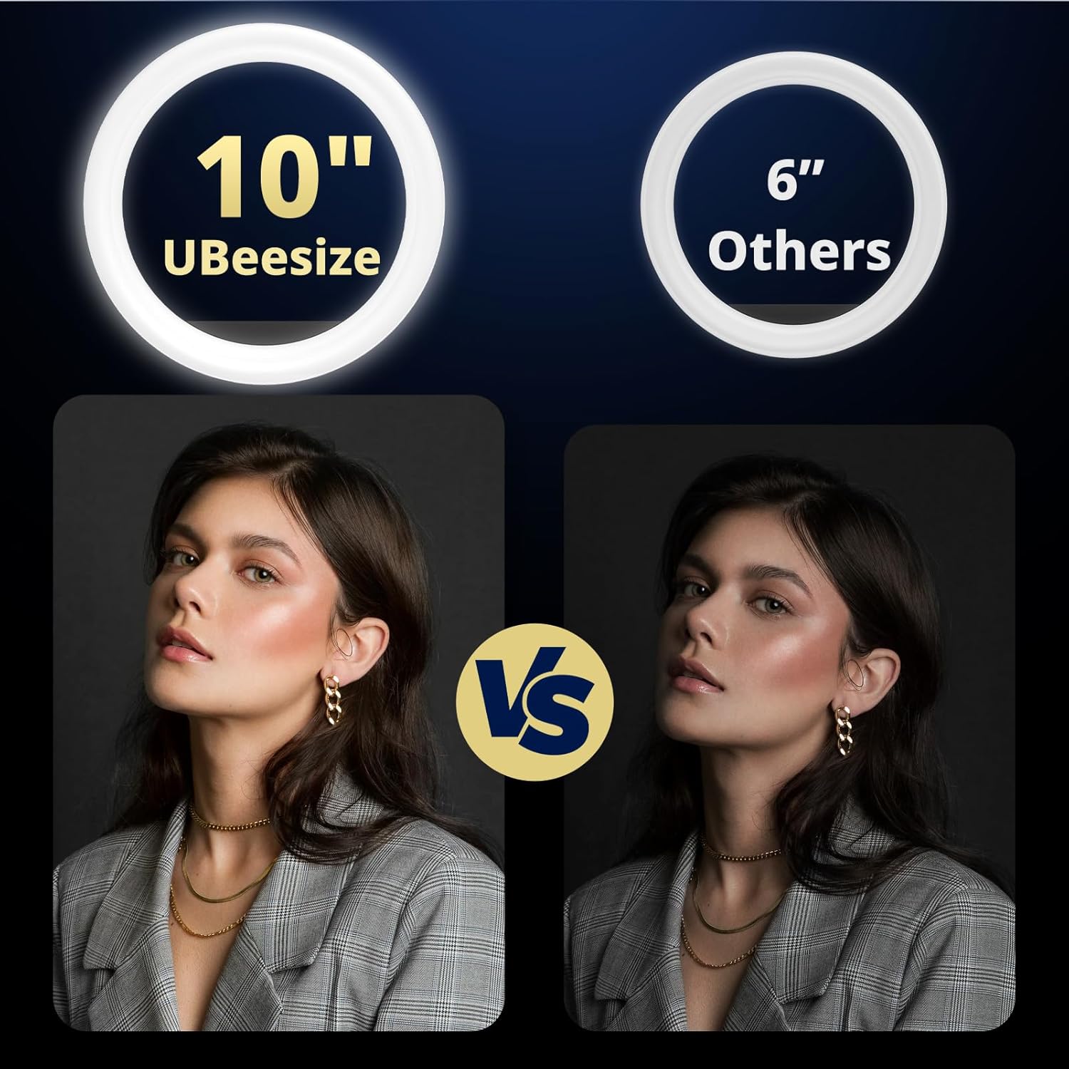 .   UBeesize 10" Ring Light with Overhead Phone Mount, LED Selfie Light with Stand and Phone Holder, Desk Light for iPhone, Desk Tripod for Video Recording, YouTube, TikTok, Live Stream, Cooking, Vlog
#am_amazon_associate 
Price:   $31.44
Price may change at any time and may only be accurate at time of post
#ad Get more information here -->  https://amzn.to/483NBnp
•	【Adjustable at Any Angle in 1 Second】 The ring light, cantilever stand, phone clamp, and base can all be flexibly adjusted at various angles. The ring light is connected to the cantilever stand. When you need to change the angle, simply pull the ring light with the stand to the desired angle and distance. It takes only 1 second to complete.
•	【3 Colors & 10 Brightness Levels】Meet your lighting requirements with a selection of 3 distinct colors: cool white, warm, and daylight, each with 10 brightness levels. This provides you with 30 different lighting options. Ideal for the shooting of cooking, painting, art, nails and cra