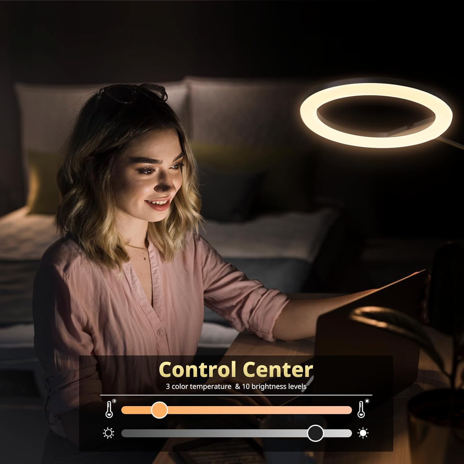 .   UBeesize 10" Ring Light with Overhead Phone Mount, LED Selfie Light with Stand and Phone Holder, Desk Light for iPhone, Desk Tripod for Video Recording, YouTube, TikTok, Live Stream, Cooking, Vlog
#am_amazon_associate 
Price:   $31.44
Price may change at any time and may only be accurate at time of post
#ad Get more information here -->  https://amzn.to/483NBnp
•	【Adjustable at Any Angle in 1 Second】 The ring light, cantilever stand, phone clamp, and base can all be flexibly adjusted at various angles. The ring light is connected to the cantilever stand. When you need to change the angle, simply pull the ring light with the stand to the desired angle and distance. It takes only 1 second to complete.
•	【3 Colors & 10 Brightness Levels】Meet your lighting requirements with a selection of 3 distinct colors: cool white, warm, and daylight, each with 10 brightness levels. This provides you with 30 different lighting options. Ideal for the shooting of cooking, painting, art, nails and cra