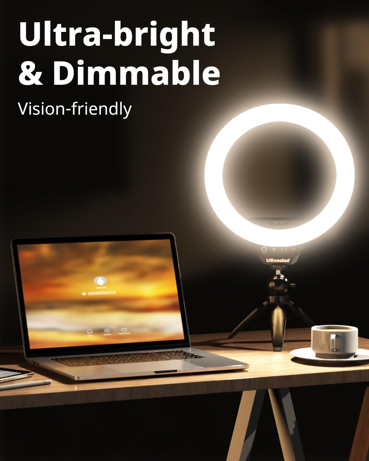 UBeesize 12" Desk Ring Light with Stand & Phone Holder - Adjustable Studio Light for Photography，Zoom Meetings, YouTube, TikTok, Live Streaming
#am_amazon_associate
Price:  $21.16 
Price may change at any time and may only be accurate at time of post
#ad Get more information here -->  https://amzn.to/41vzKmc
•	【Dimmable Ring Light with Touch Controls】The 10-inch ring light features 3 lighting colors: Warm White, Cool White and Daylight, each with 10 levels of Brightness to choose from, 30 lighting options in total. It is designed with a touch panel for easy setting control: turning on/off, lighting effect adjustment, intuitive and fun to use for daily shootings.
•	【Durable Tabletop Tripod】 The kit includes a sturdy tripod that is compact enough to fit in a pocket when contracted. Apart from serving as a ring light stand, it can also be used desperately as a camera stand for all sorts of cell phones, digital cameras, projectors and webcams.
