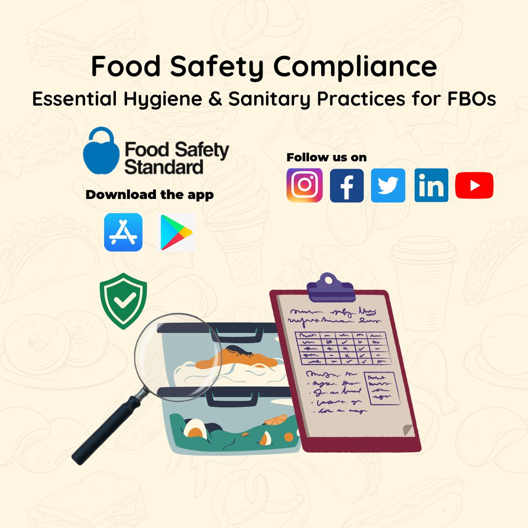 To know more, find the Articles on our Food Safety Standard application:
https://foodsafetystandard.in/food-safety-compliance-essential-hygiene-sanitary-practices-for-fbos/
Android: https://play.google.com/store/apps/details?id=com.foodsafetystandard&hl=en_SG&gl=US
Apple IOS:
https://apps.apple.com/in/app/food-safety-standard/id1495313970
For Sign up help
https://youtu.be/XJqxrqxDpaw
Experience Excellent Application
https://youtu.be/Z8DHAVBKSVs
Follow our WhatsApp Channel
https://whatsapp.com/channel/0029VaJpvRX0Vyc8CUw7dR2T