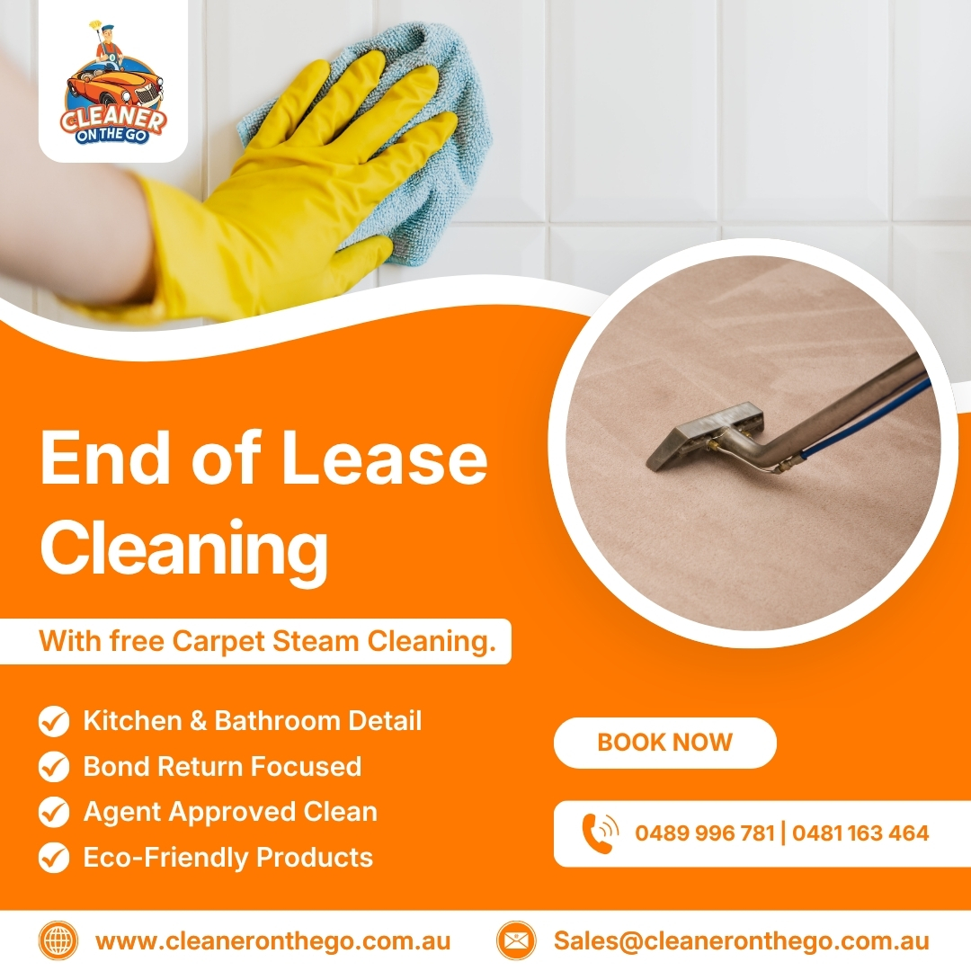 End of lease cleaning service with free carpet steam cleaning, leaving a home spotless and ready for inspection.
💯 Hassle-free move-out experience
🧽 Deep cleaning from top to bottom
🌿 Safe & effective cleaning approach
🚪 Ready for final handover