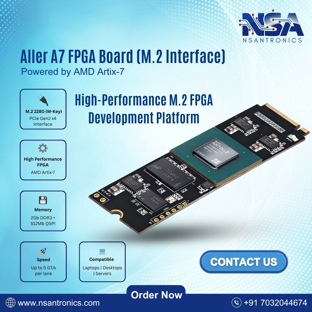 🚀 Build faster with the Aller A7 FPGA Board (M.2 Interface)
⚡ Powered by AMD Artix-7
💻 PCIe Gen2 x4 | High-speed performance
🔧 Perfect for devs, engineers & innovators
👉 Order now
🌐 www.nsantronics.com
📞 +91 7032044674
#FPGA #EmbeddedSystems #Electronics #IoT #HardwareDesign #TechInnovation #Engineering #VLSI #Nsantronics