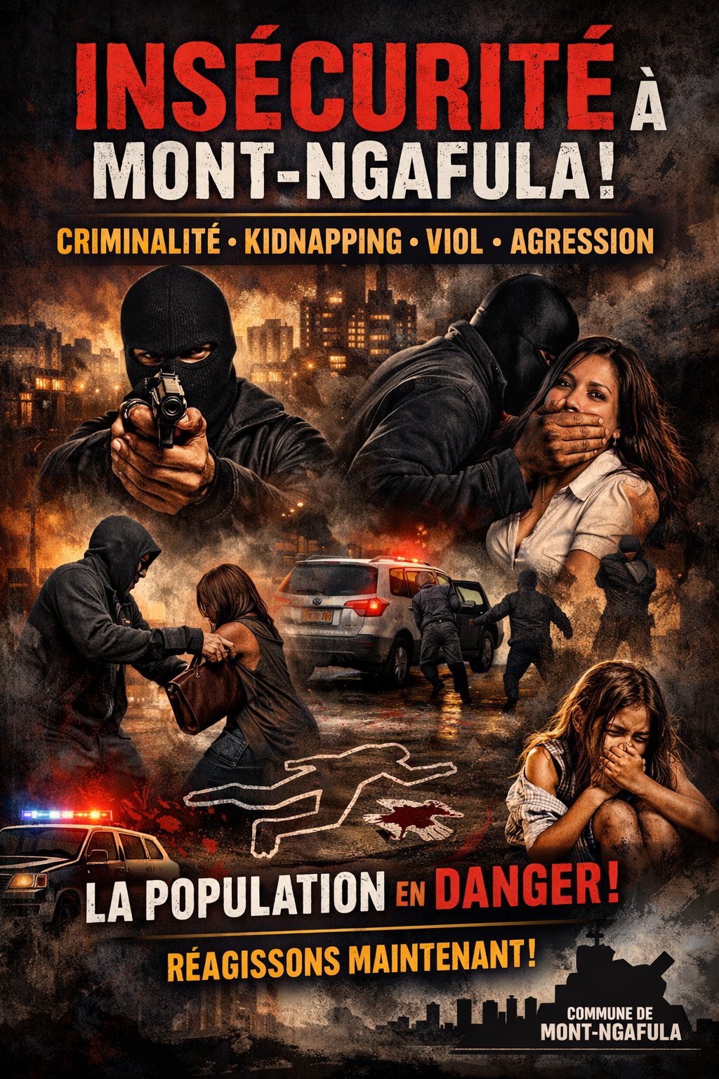 🚨 Mont-Ngafula en danger !
Criminalité, kidnapping, viols et agressions deviennent notre quotidien.
Trop, c’est trop. Les autorités doivent agir MAINTENANT.
Protégeons nos vies, protégeons notre commune. #MontNgafula #Sécurité #Urgence 🚨