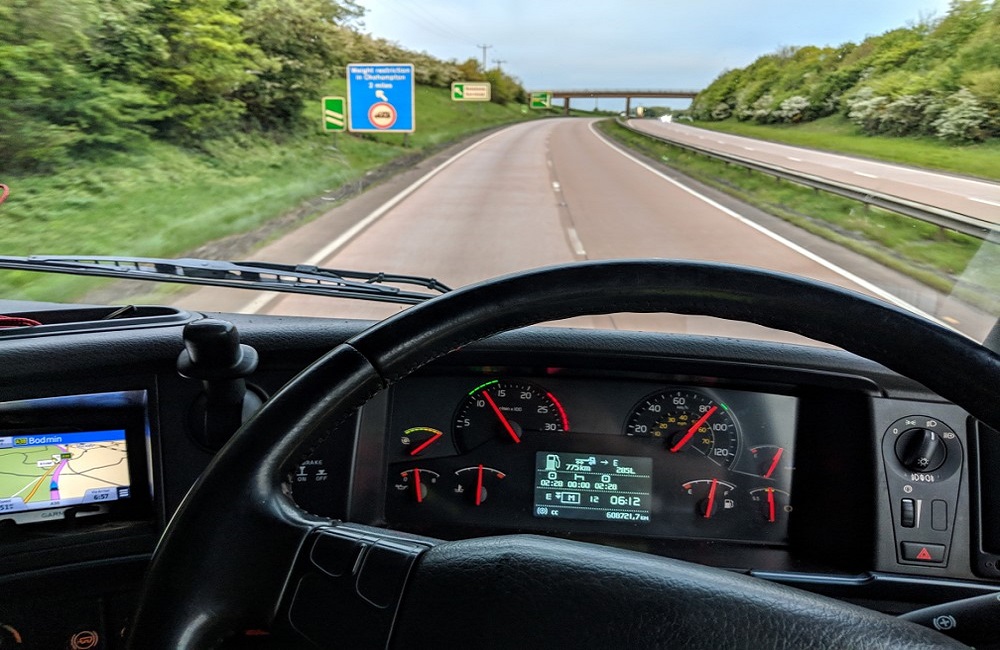 View of the road from inside a vehicle
