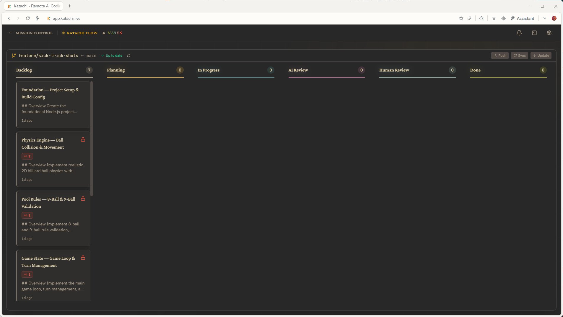 Katachi Kanban board in Monokai theme