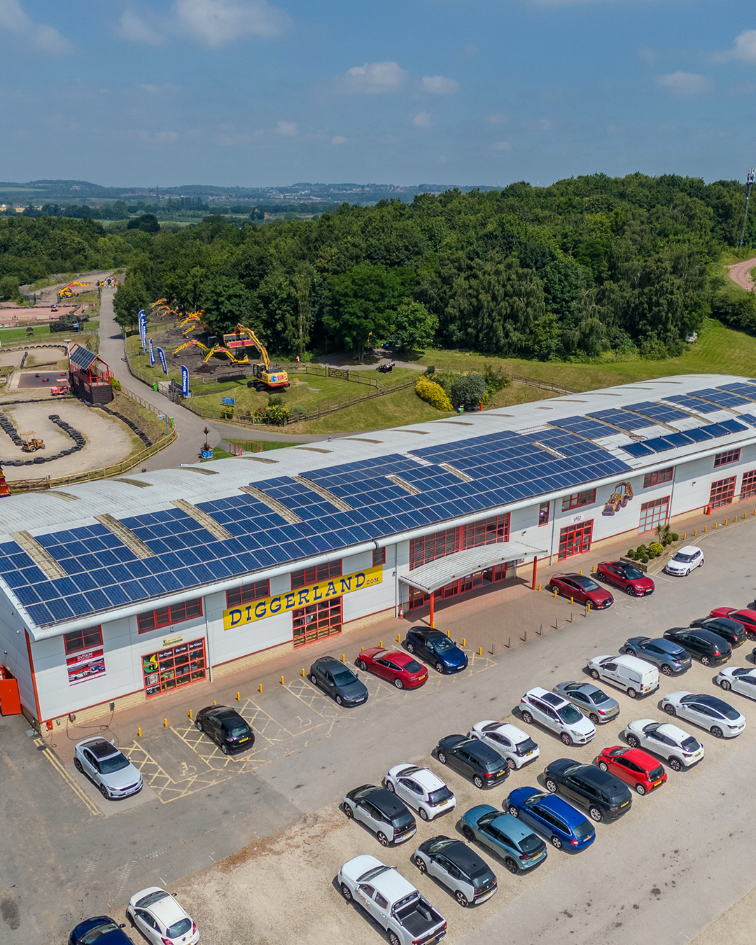 Solar panels on the roof at Diggerland Yorkshire