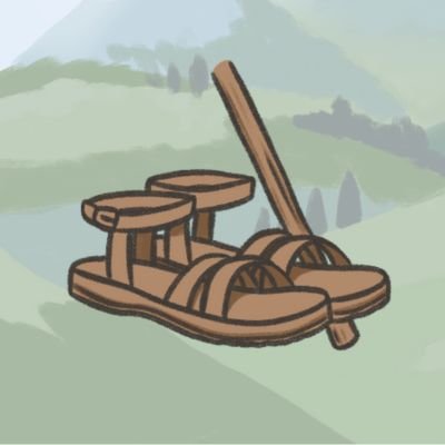 Des sandales et un bâton